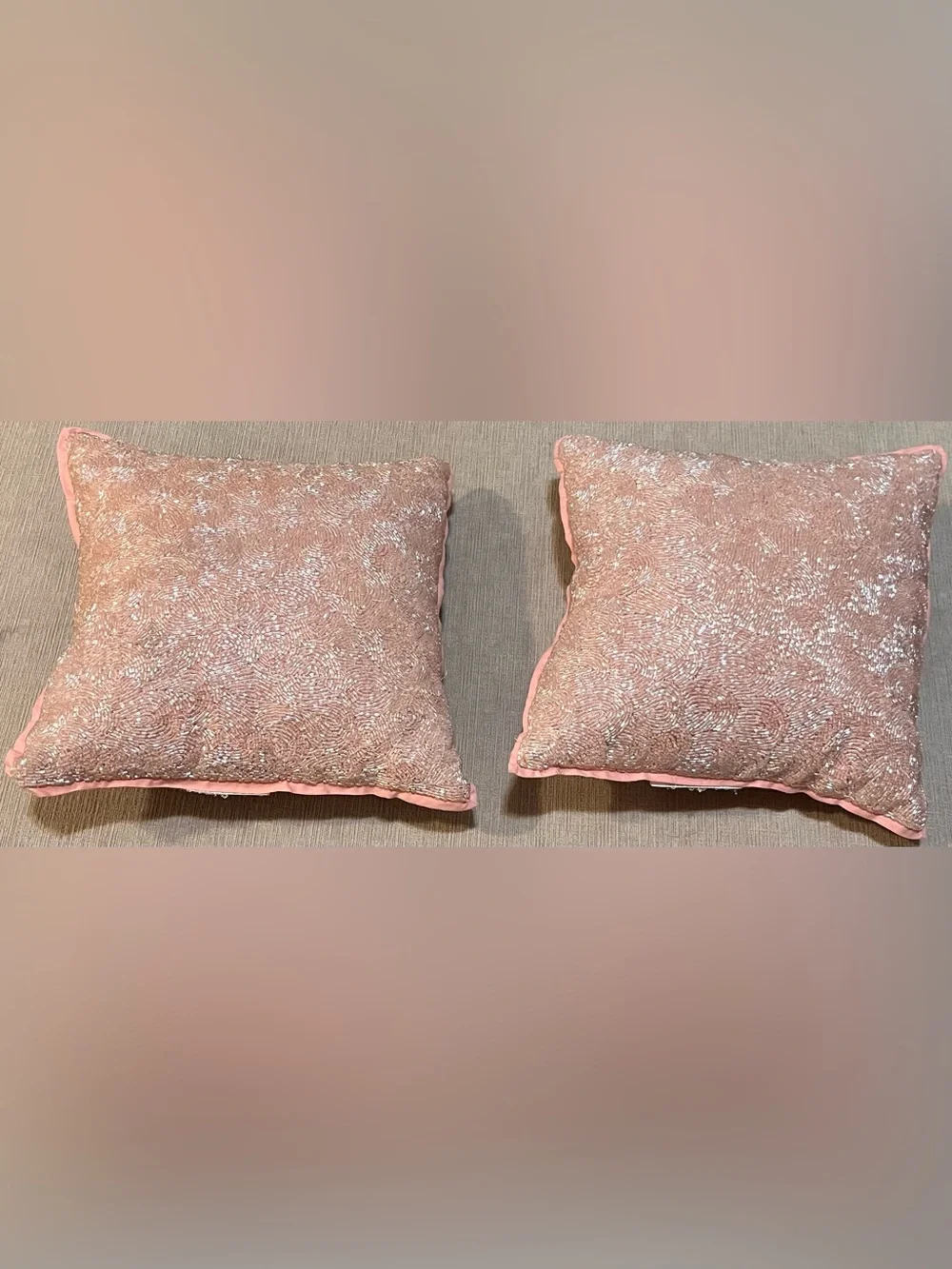 Blush Pink Beaded Decorative Throw Pillows - Set of 2